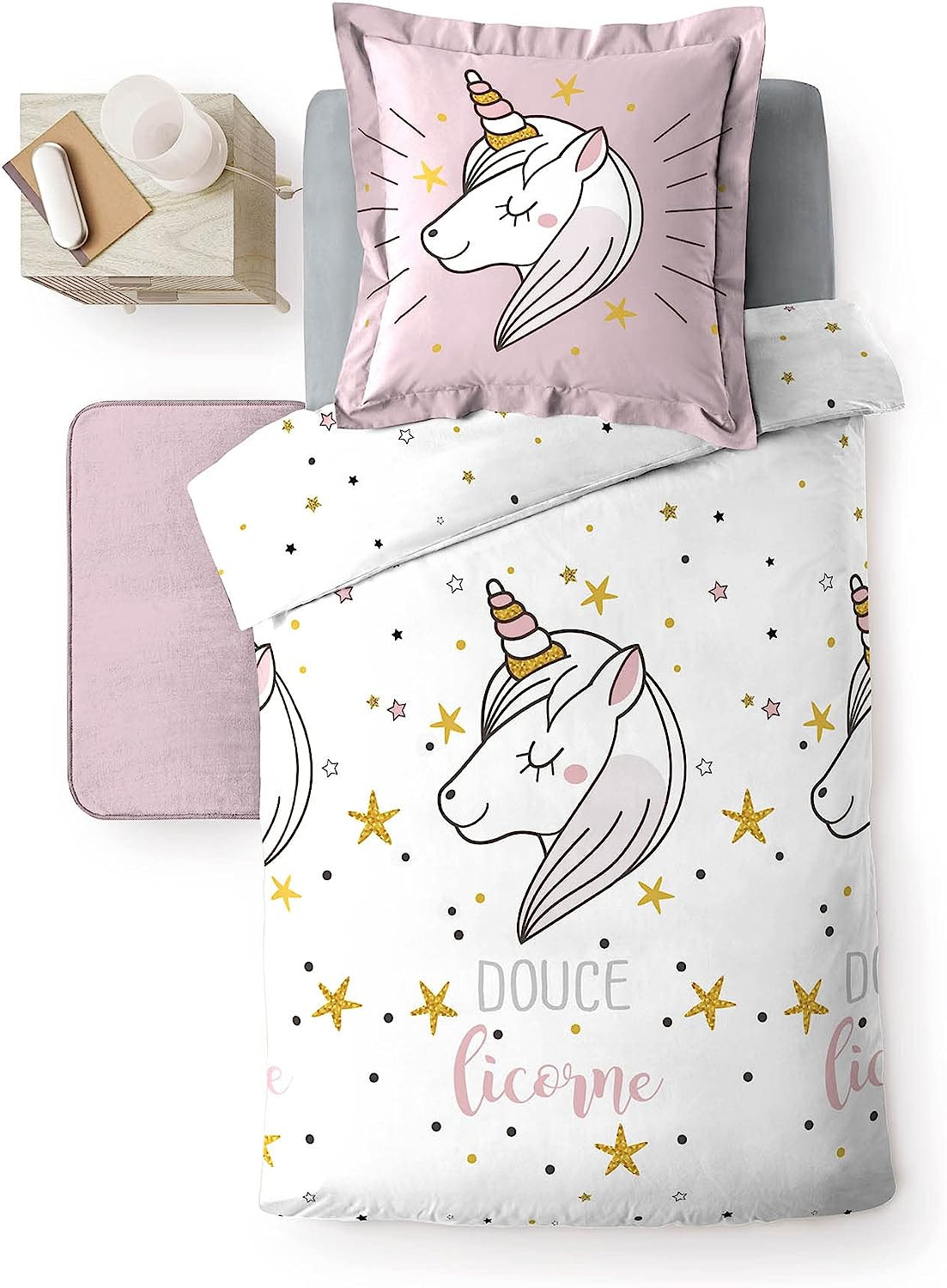 Parure De Lit Pi Ces En Coton Avec Imprim Licorne Lilirose Rose Et