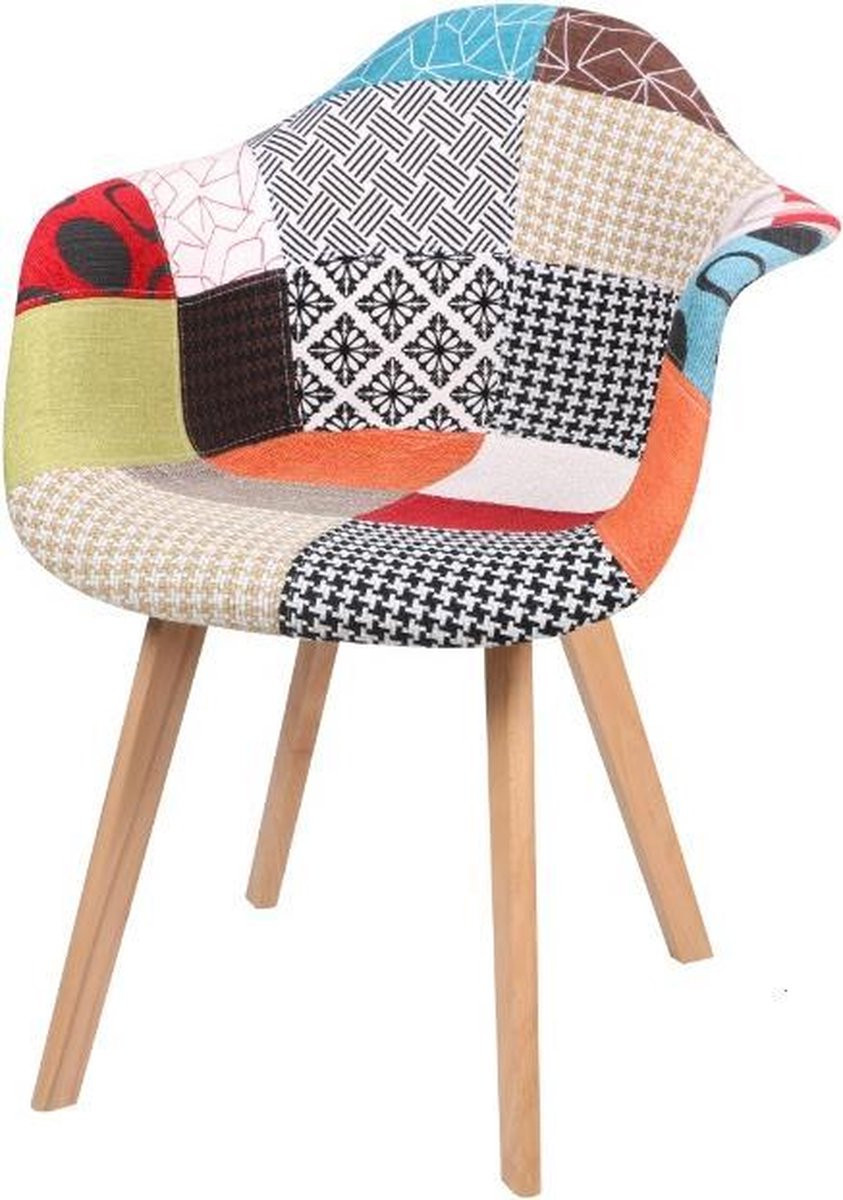 Lot De Fauteuils Patchwork Avec Pieds En Bois Multicolore L