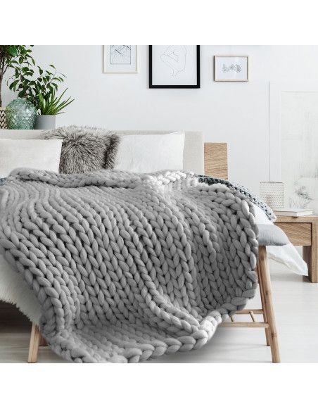 Plaid Grosse Maille Chunky 120 X 150 Cm Gris