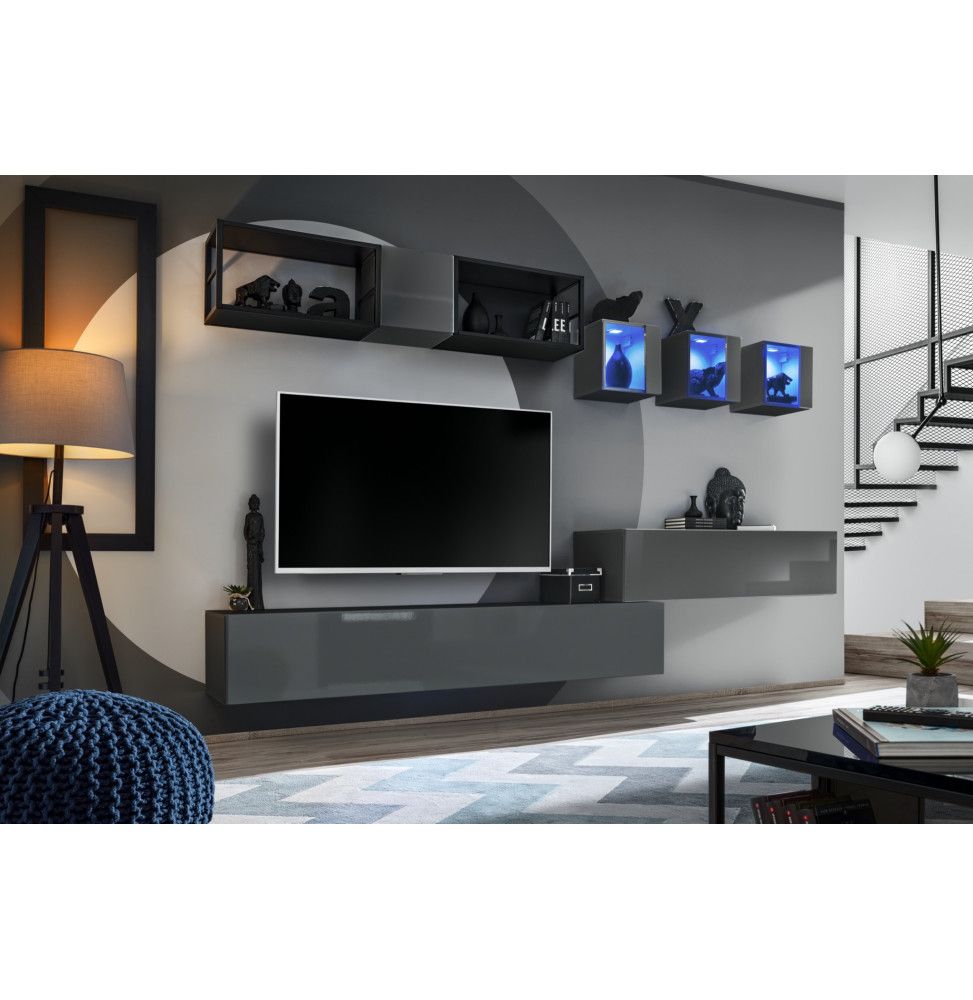 Ensemble Meuble Tv Mural Switch Met Iii L X P X H Cm Gris