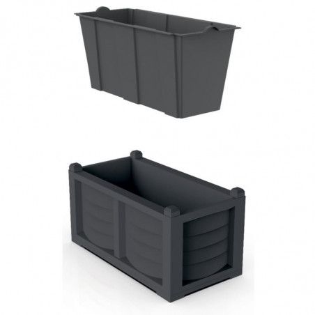 Kit avec jardinière + bac interne de 63L "Arredo" - Gris anthracite - L 80 x H 42 cm