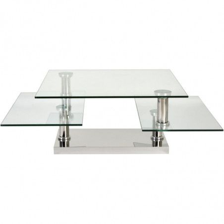 Table basse - 3 plateaux en verre - L 80 x l 118 x H 40 cm - Métal