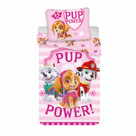 Parure de lit en coton Pat'Patrouille Pup power - 140 x 200 cm - Rose