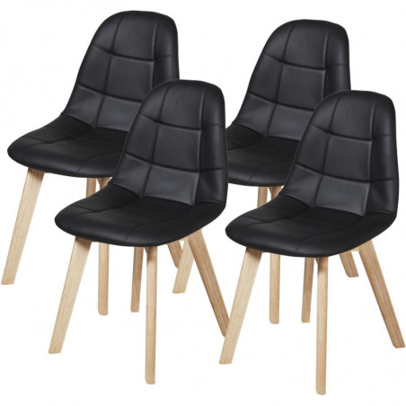 Lot de 4 chaises en cuir - Saba - L 46,5 x l 53 x H 83 cm - Noir