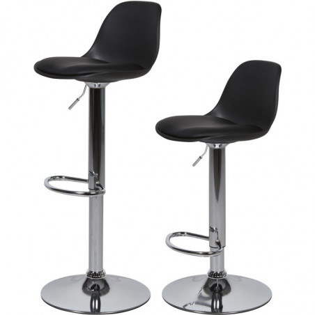 Lot de 2 tabourets ajustables - Coque rembourrée - L 39,5 x l 45,5 x H 78,5 cm - Noir