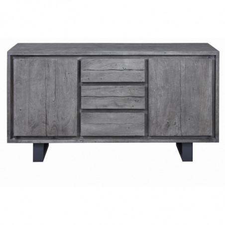 Buffet en acacia massif - Taj - L 150 x l 40 x H 80 cm - Gris