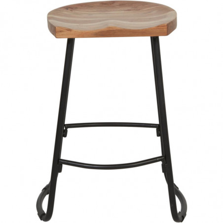 Tabouret en acacia - Varana - L 50 x l 44 x H 69 cm - Noir et beige