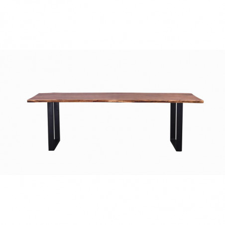 Table de repas - Pieds carrés en métal noir - Goa M - L 180 x l 90 x H 76 cm - Marron