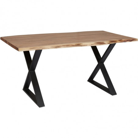 Table de repas - Pieds croisés en métal noir - Goa M - L 180 x l 90 x H 76 cm - Marron