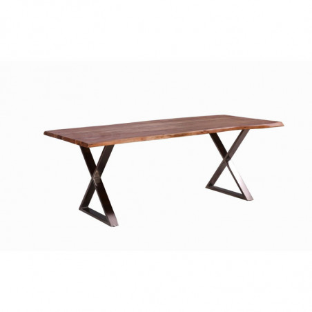 Table de repas - Pieds croisés en métal chrome - Goa XL - L 240 x l 100 x H 76 cm - Marron