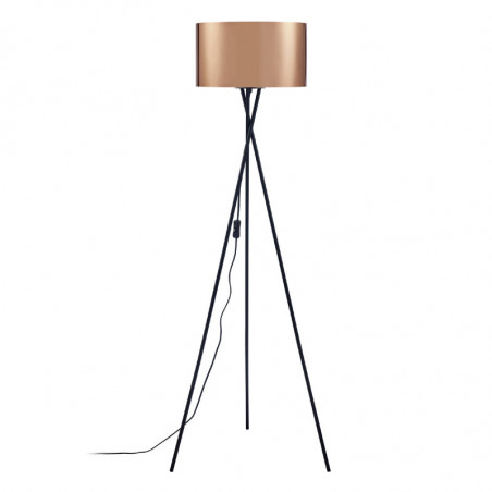 Lampadaire avec abat-jour - Cuivre - H 140 cm - Gris et noir