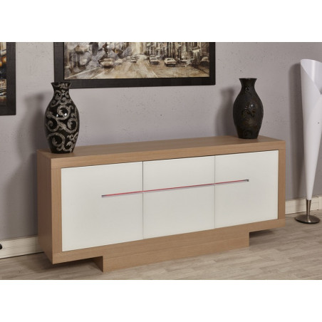 Buffet - 3 portes - Oklahoma - L 200 x l 48 x H 85 cm - Blanc et beige