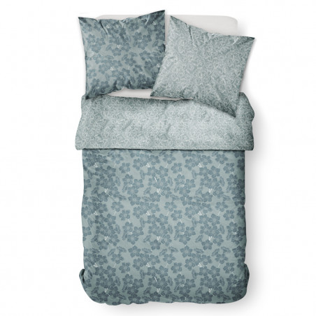 Parure de lit en coton - Flanelle - l 220 x L 240 cm - Imprimé floral - Gris