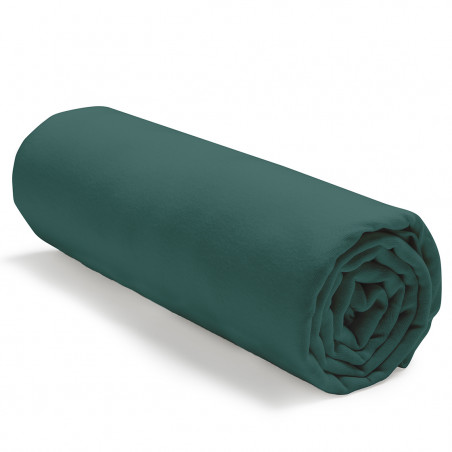 Drap housse en coton - l 140 x L 190 cm - Vert émeraude