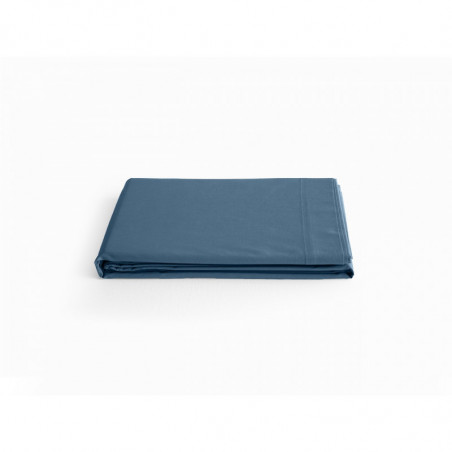 Drap plat en percale de coton - Manoir - 180 x 290 cm - Bleu marine