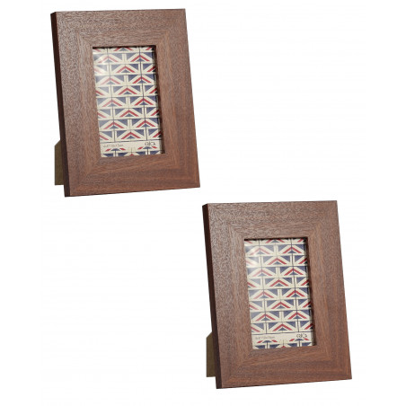 Lot de 2 cadres photo en bois - ERICA "Ethno" - 22,5 x 17,5 x 2 cm - Marron