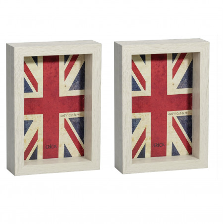 Lot de 2 cadres photo en bois - ERICA "So" - 16,5 x 11,5 x 4 cm - Beige