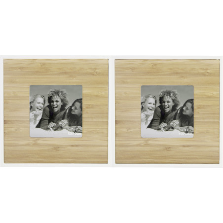 Lot de 2 cadres photos déco en bois - Teck - 19,2 x 19,2 - Beige