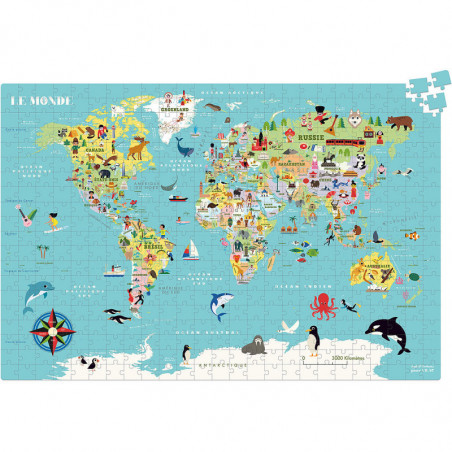 Carte du Monde puzzle 500 pièces - Ingela P.Arrhenius - 92 x 62 cm - Bleu