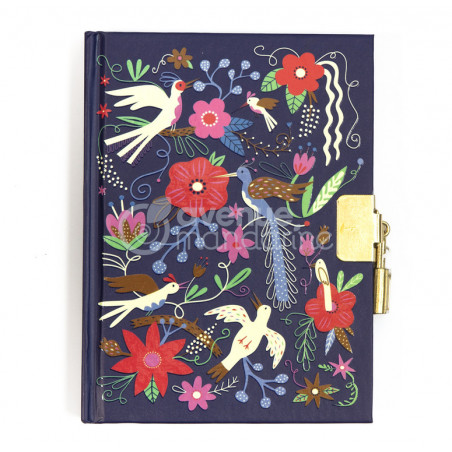 Journal intime avec cadenas - Oiseaux et fleurs - Carnet privé 240 pages