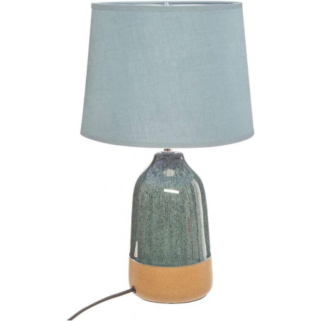 Lampe cylindre à poser bicolore "Pietra" - Bleu - H43 cm - Grés, coton