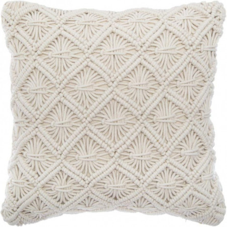 Coussin macramé déhoussable - Eté indien - 40 x 40 cm - Beige