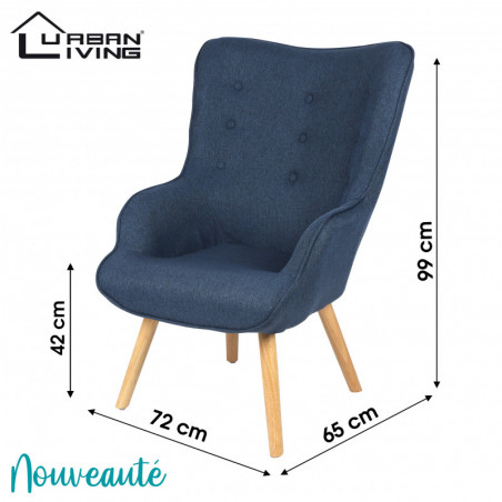 Fauteuil NOOR tissu - Bleu Denim - L 72 x P 65 H 99