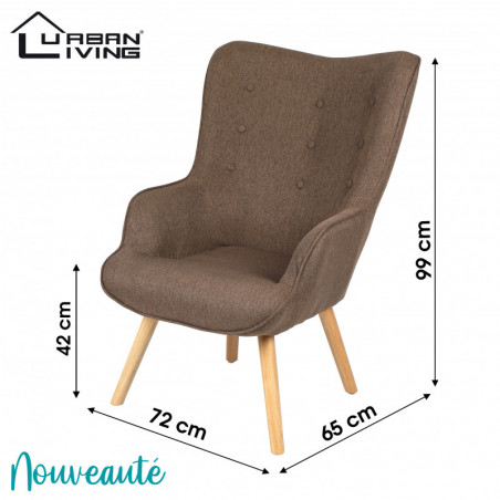 Fauteuil NOOR tissu - Taupe - Pieds en bois - L 72 x P 65 x H 99