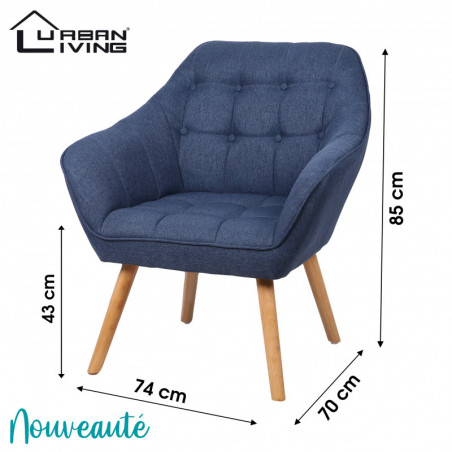 Fauteuil OLY tissu - Bleu Denim - L 74 x P 70 x H 85 cm