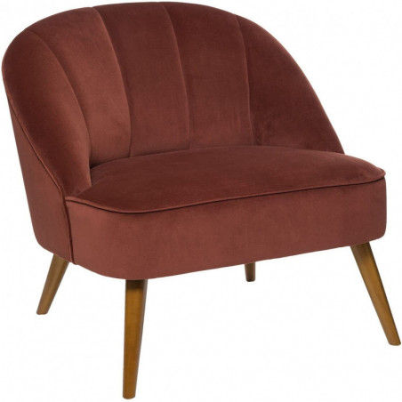 Fauteuil en velours et bois Naova - Rouge brique - L 78 x H 71 cm