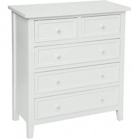 Commode Charme 5 tiroirs en bois - Blanc - L 72 x P 34 x H 81 cm