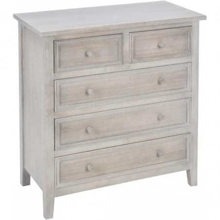 Commode Charme 5 tiroirs en bois - Gris - L 72 x P 34 x H 81 cm