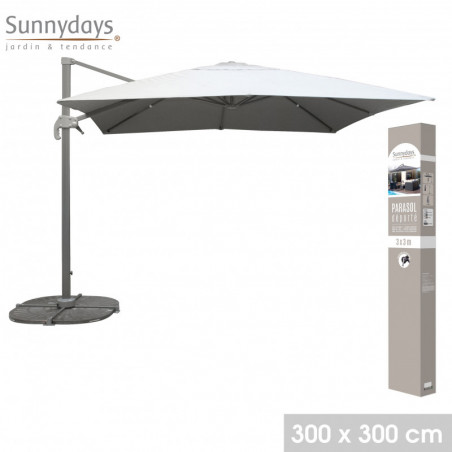 Parasol déporté carré ouverture manivelle - Gris claire - Polyester et aluminium - L 300 x P 300 x H 255 cm