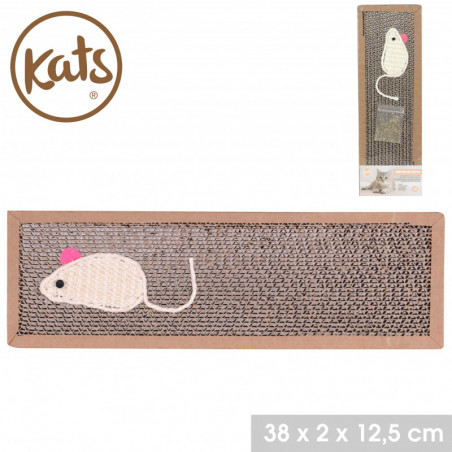 Griffoir décor souris et herbe à chat KATS - Marron, blanc - Carton - L 38 x l 12.5cm