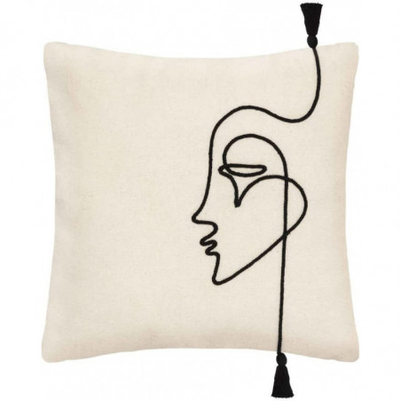 Housse de coussin avec visage en corde - Blanc - 40 x 40 cm