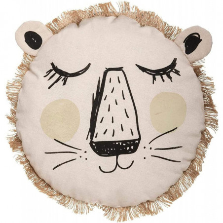 Coussin lion à franges - Beige - D 44 cm - Collection Sweet safari