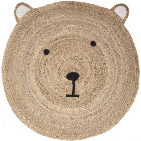 Tapis rond en jute tête d'ourson - Beige - D 100 cm