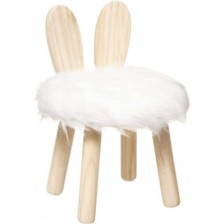 Tabouret enfant oreilles de lapin en bois - Blanc - D 27 x H 38 cm - Collection balade en forêt