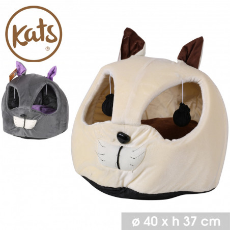 Maison pour chat avec jeux de balle design tête de chat - 2 coloris différents - D 40 x H 37cm