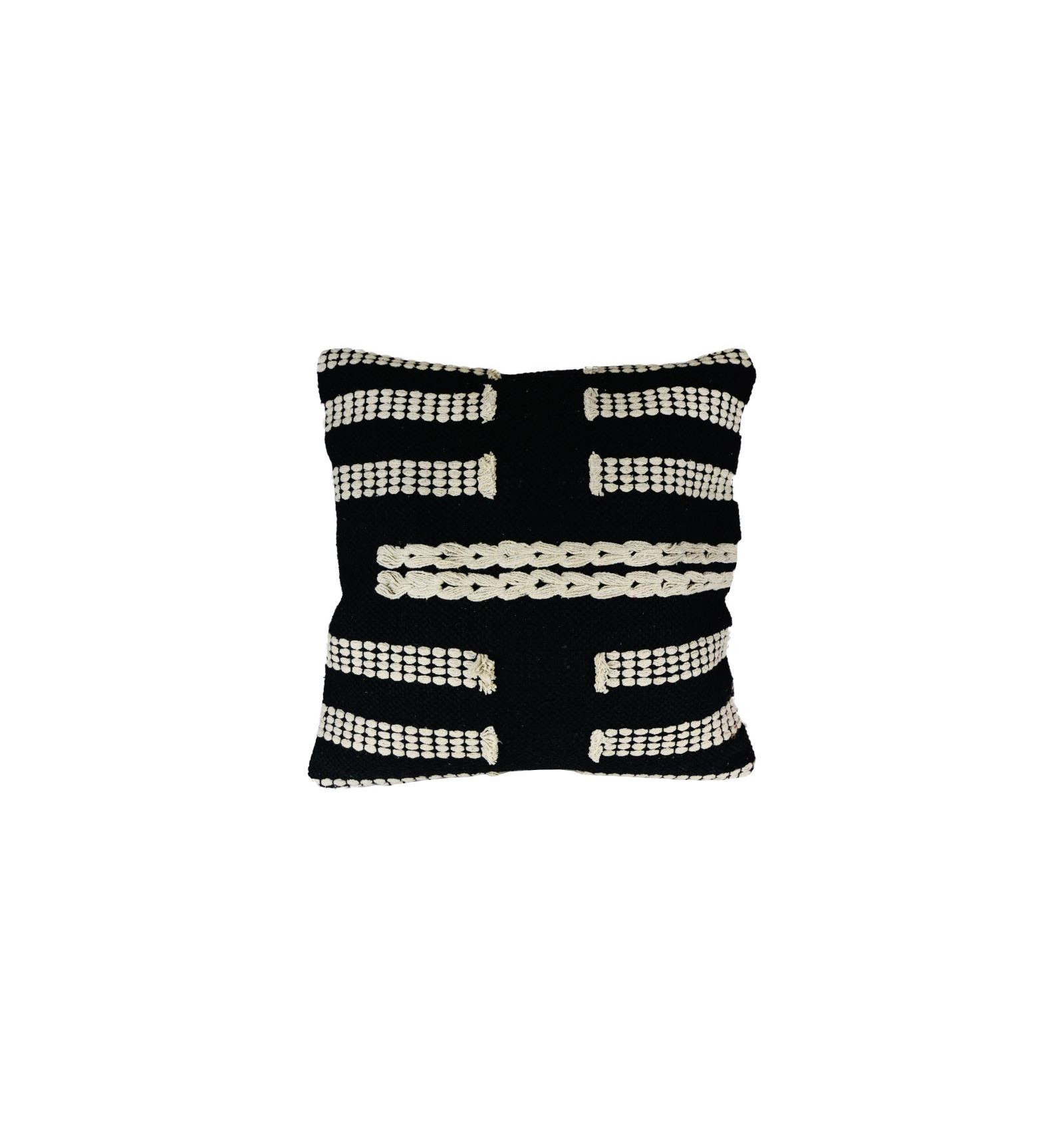 Coussin carré déhoussable zippé macramé noir motif Mumbai 45x45 cm