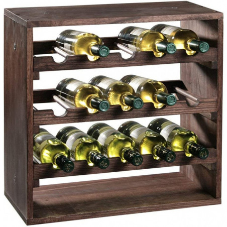 Rangement pour bouteilles à vin 3 étagères en bois de pin - Marron - L 50 x P 25 x H 50 cm