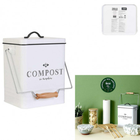 Poubelle compost 5L en métal - Blanc / Noir - H 39 cm