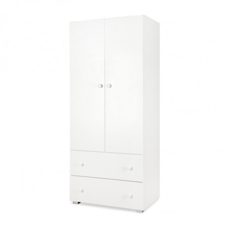 Armoire Paula 2 portes + 2 tiroirs - Blanc - H 183 x L 80 x P 52 cm