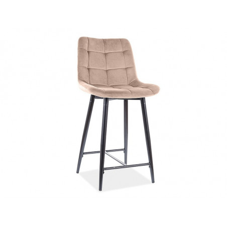 Fauteuil semi-haut en velours matelassé - Beige - H 92 cm