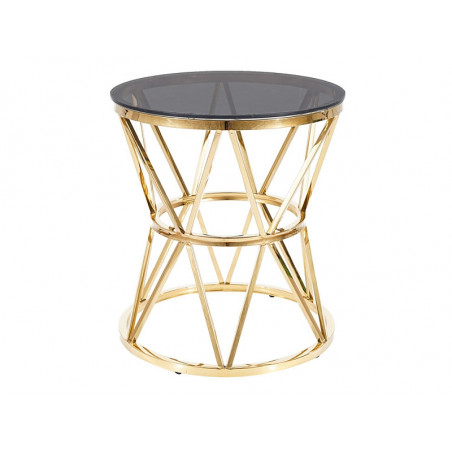 Table d'appoint ronde en verre et acier de style design - Doré et noir - D 50 x H 57 cm