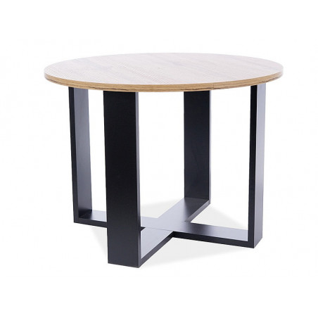 Table d'appoint ronde en bois avec pieds croisés en métal - Beige et noir - D 65 x H 50 cm