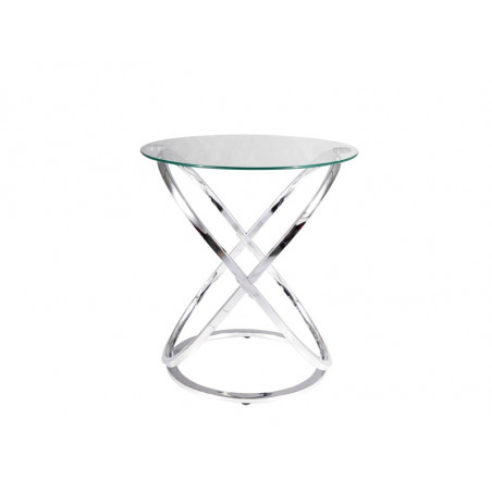 Table d'appoint ronde design en verre et pieds chromés - D 52 x H 56 cm