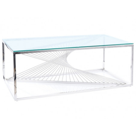 Table basse avec plateau en verre et pieds en inox - Finition chromée - L 120 x P 60 x H 45 cm