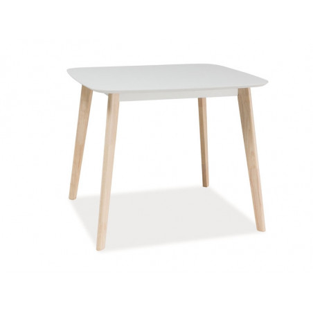 Table à manger en bois - 4 couverts - Blanc et beige - L 90 x P 80 x H 75 cm