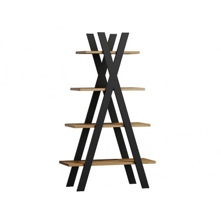 Bibliothèque 4 étagères en forme de tipi en bois - Noir et beige - H 136 x P 30 x L 80 cm